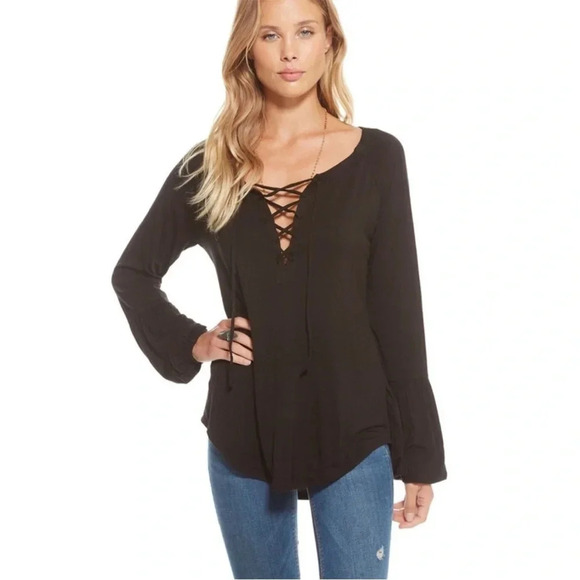 Revolve Chaser Cool Jersey Lace Up Bishop Top Shirt Size XS - Picture 1 of 5